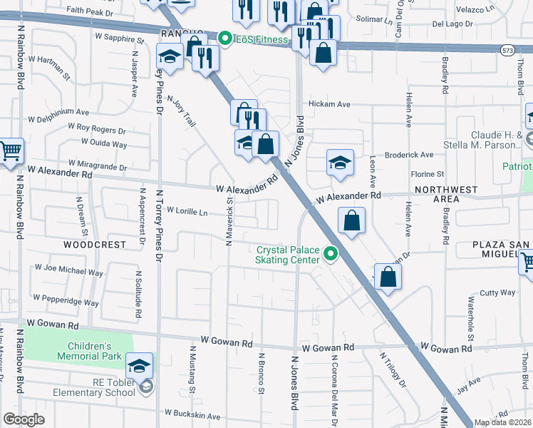 map of restaurants, bars, coffee shops, grocery stores, and more near 3921 Prescott Pines Street in Las Vegas