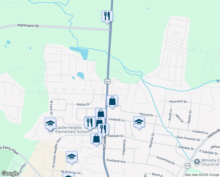 map of restaurants, bars, coffee shops, grocery stores, and more near 8028 Craighead Drive in Lebanon