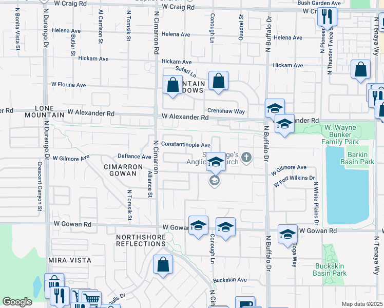 map of restaurants, bars, coffee shops, grocery stores, and more near 7056 Embarcadero Avenue in Las Vegas