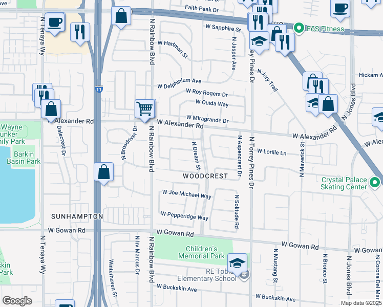map of restaurants, bars, coffee shops, grocery stores, and more near 6553 West Beacon Road in Las Vegas