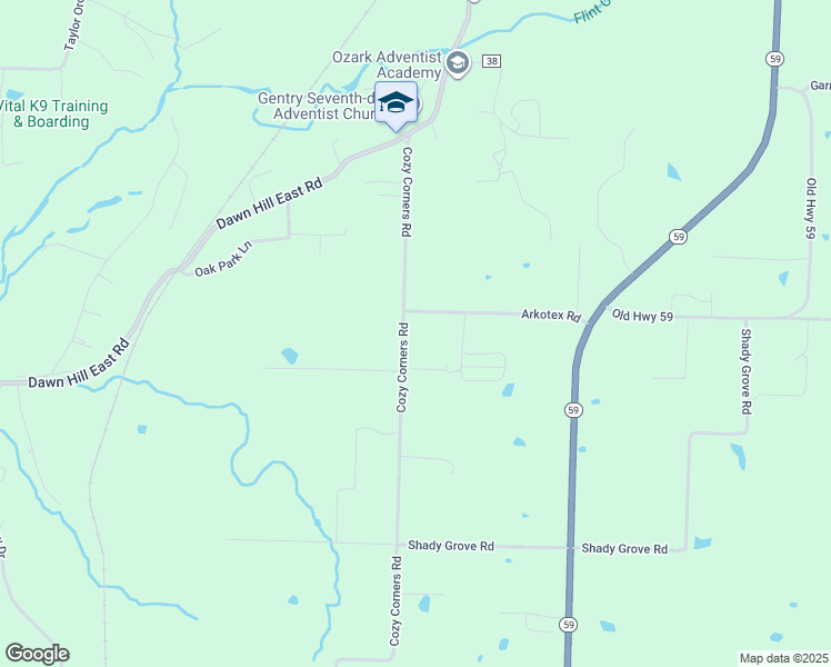 map of restaurants, bars, coffee shops, grocery stores, and more near 13654 Cozy Corners Road in Siloam Springs
