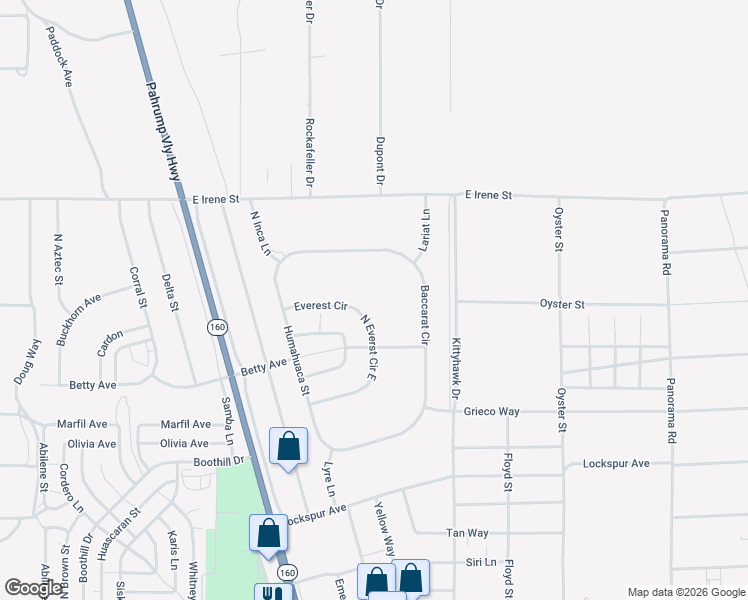 map of restaurants, bars, coffee shops, grocery stores, and more near 1741 Everest Circle in Pahrump