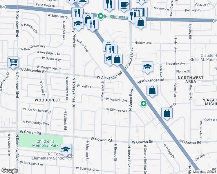map of restaurants, bars, coffee shops, grocery stores, and more near 3925 Lazy Pine Street in Las Vegas