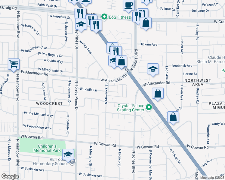 map of restaurants, bars, coffee shops, grocery stores, and more near 3925 Lazy Pine Street in Las Vegas