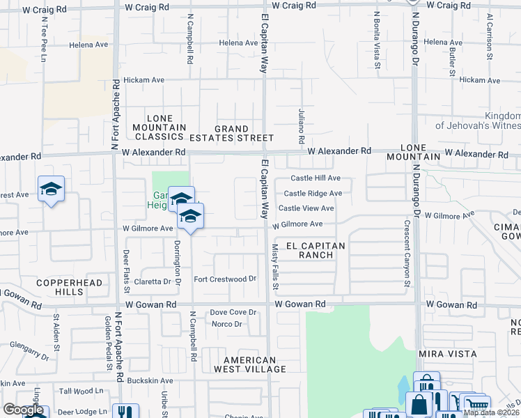 map of restaurants, bars, coffee shops, grocery stores, and more near 3812 Larkcrest Street in Las Vegas