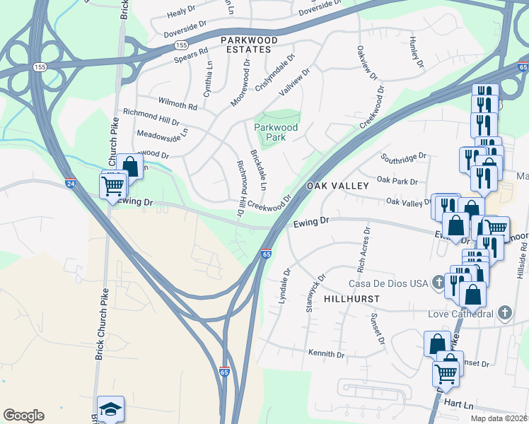 map of restaurants, bars, coffee shops, grocery stores, and more near in Nashville
