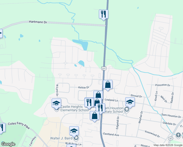 map of restaurants, bars, coffee shops, grocery stores, and more near 106 Kelsie Circle in Lebanon