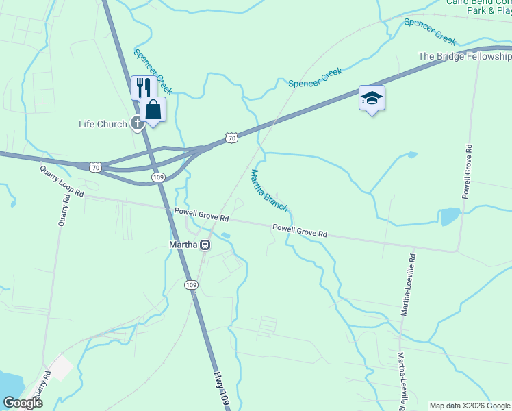 map of restaurants, bars, coffee shops, grocery stores, and more near 1450 Powell Grove Road in Lebanon