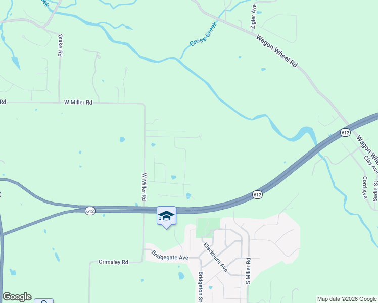 map of restaurants, bars, coffee shops, grocery stores, and more near 7940 West Miller Road in Springdale