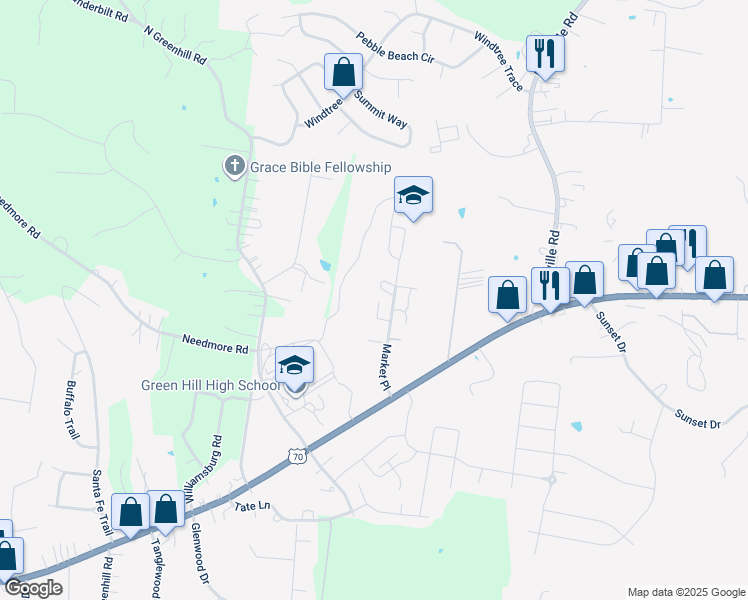 map of restaurants, bars, coffee shops, grocery stores, and more near 5357 Bayou Drive in Mt. Juliet