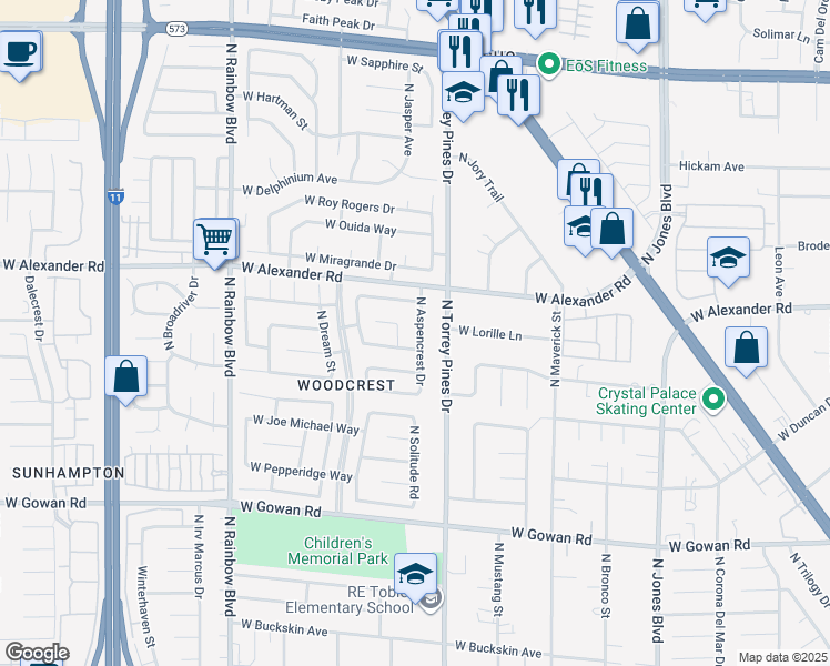 map of restaurants, bars, coffee shops, grocery stores, and more near 3908 North Aspencrest Drive in Las Vegas