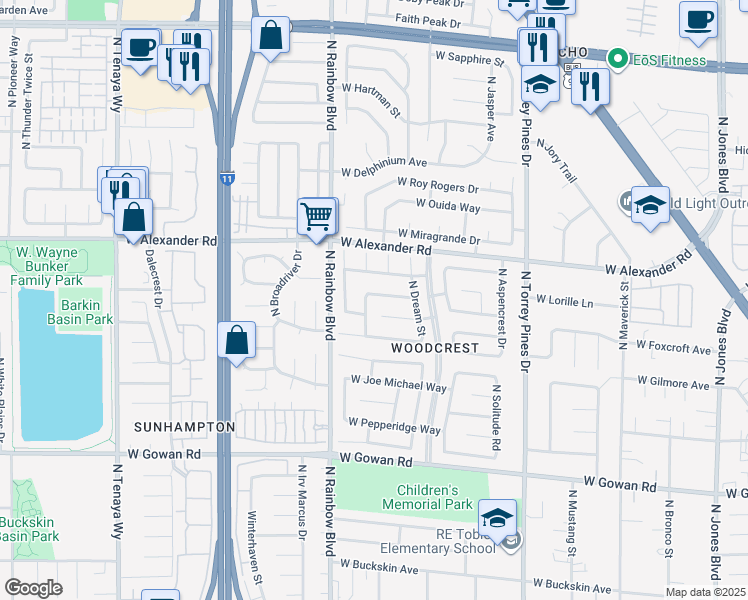 map of restaurants, bars, coffee shops, grocery stores, and more near 6629 W Beacon Rd in Las Vegas