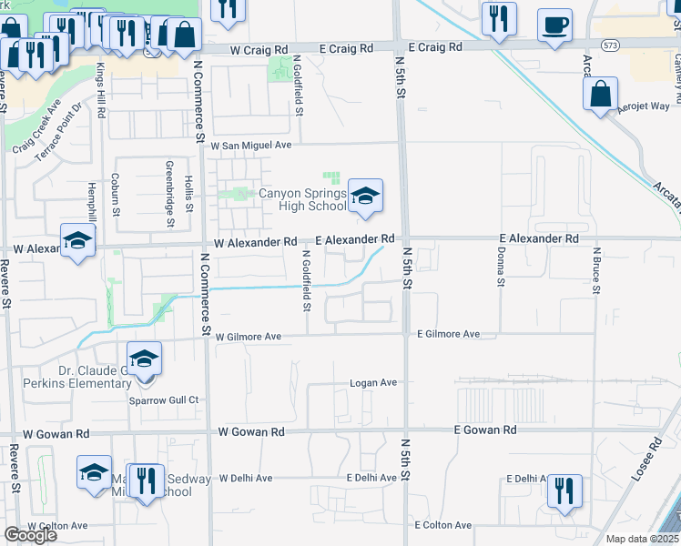 map of restaurants, bars, coffee shops, grocery stores, and more near 3913 Royal Stone Court in North Las Vegas