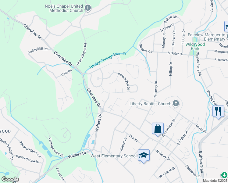 map of restaurants, bars, coffee shops, grocery stores, and more near 2341 Nicholas Court in Morristown