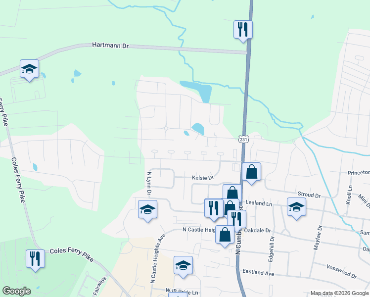 map of restaurants, bars, coffee shops, grocery stores, and more near 16 Andy Circle in Lebanon