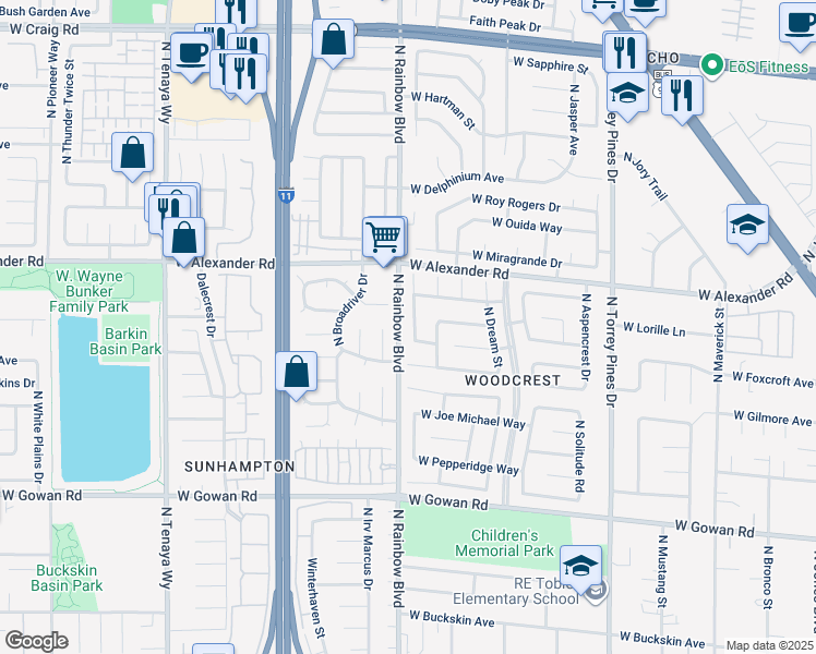 map of restaurants, bars, coffee shops, grocery stores, and more near 3836 North Rhine Way in Las Vegas