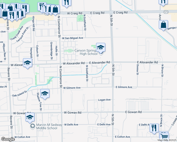 map of restaurants, bars, coffee shops, grocery stores, and more near 3912 North Goldfield Street in North Las Vegas