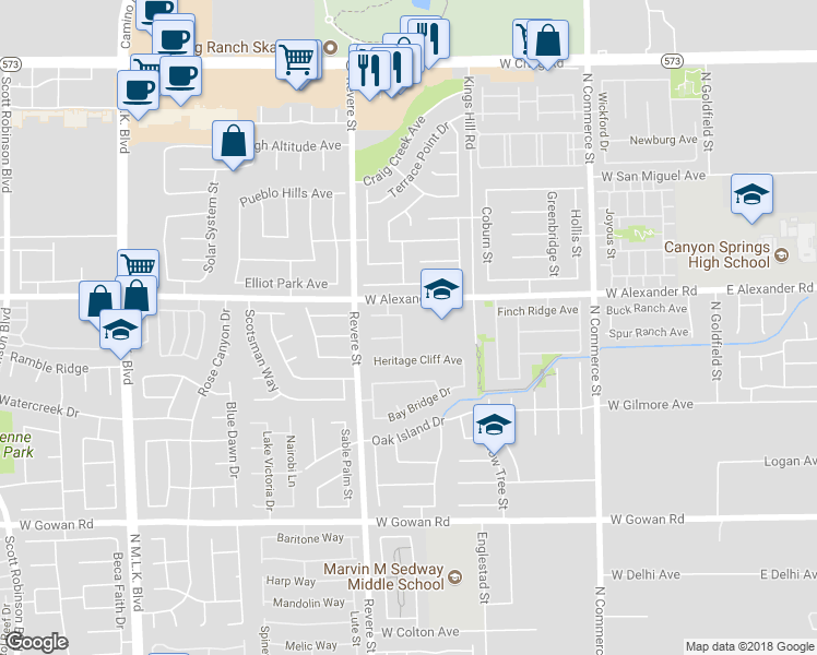 map of restaurants, bars, coffee shops, grocery stores, and more near 3922 Crooked Oak in North Las Vegas