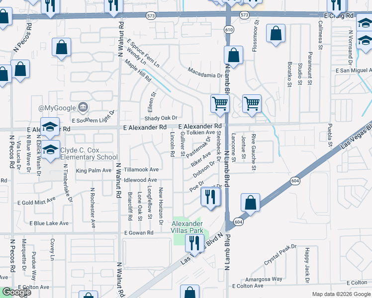 map of restaurants, bars, coffee shops, grocery stores, and more near 3912 Asimov Place in Las Vegas