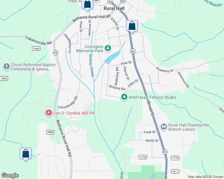 map of restaurants, bars, coffee shops, grocery stores, and more near 280 Brittany Road in Rural Hall