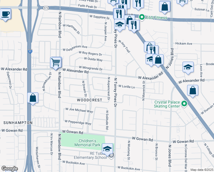 map of restaurants, bars, coffee shops, grocery stores, and more near 3908 North Aspencrest Drive in Las Vegas