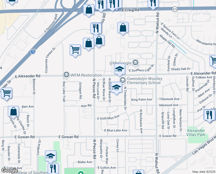 map of restaurants, bars, coffee shops, grocery stores, and more near 3927 North Eblick Wash Drive in Las Vegas