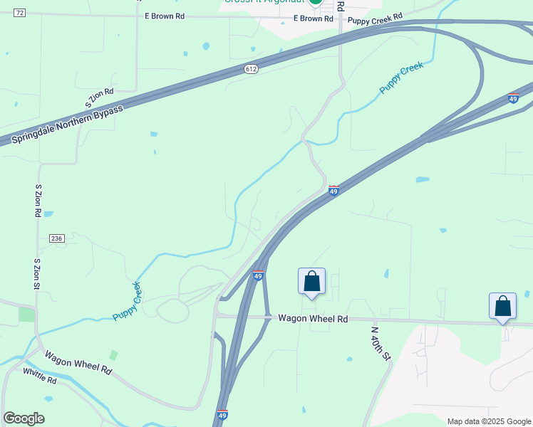 map of restaurants, bars, coffee shops, grocery stores, and more near 13465 Puppy Creek Road in Springdale