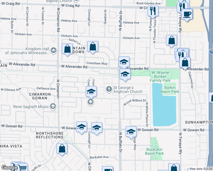map of restaurants, bars, coffee shops, grocery stores, and more near 3890 Quadrel Street in Las Vegas
