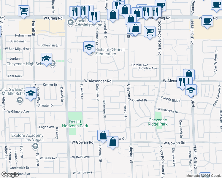 map of restaurants, bars, coffee shops, grocery stores, and more near 2206 Farmouth Circle in North Las Vegas