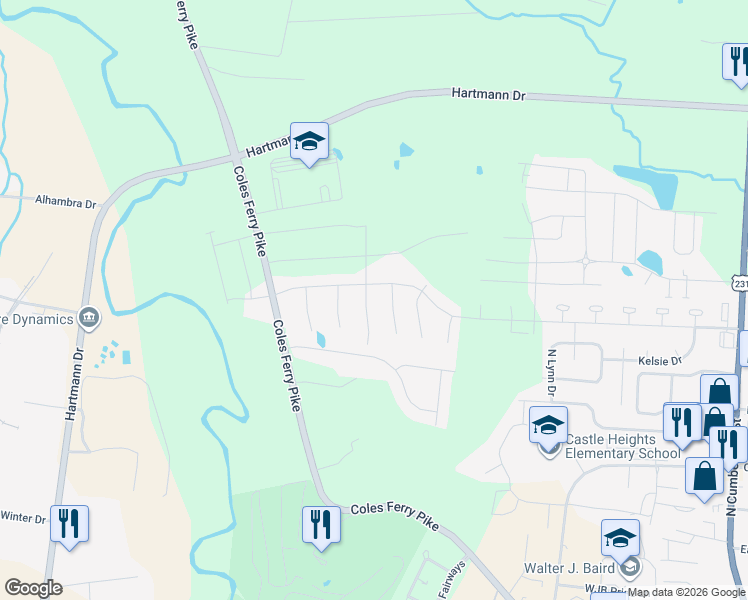 map of restaurants, bars, coffee shops, grocery stores, and more near 1239 Kristopher Drive in Lebanon