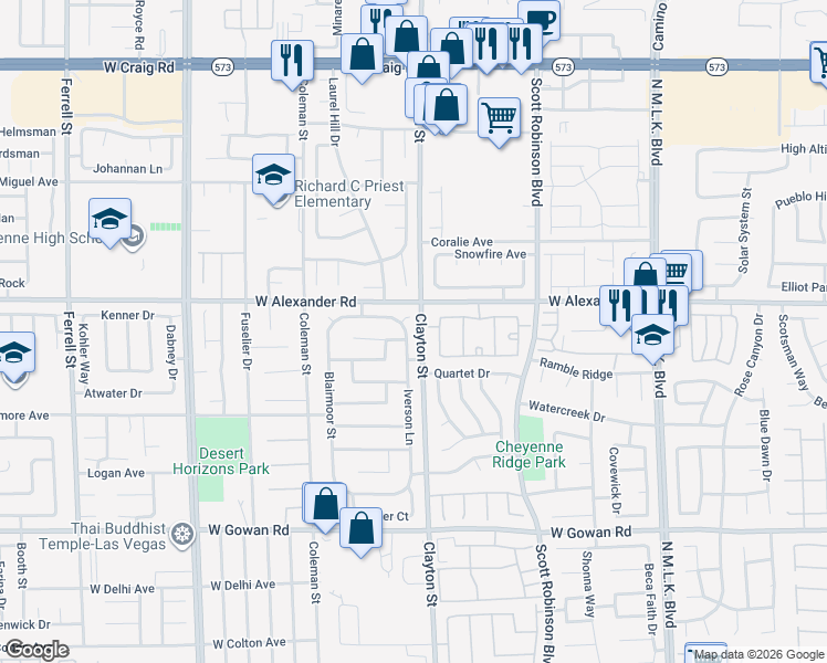 map of restaurants, bars, coffee shops, grocery stores, and more near 3924 Iverson Lane in North Las Vegas
