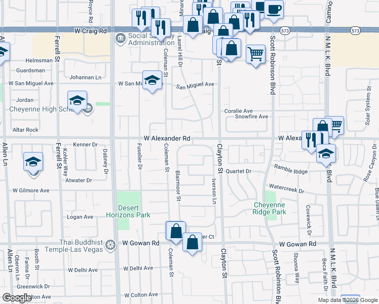 map of restaurants, bars, coffee shops, grocery stores, and more near 2206 Farmouth Circle in North Las Vegas