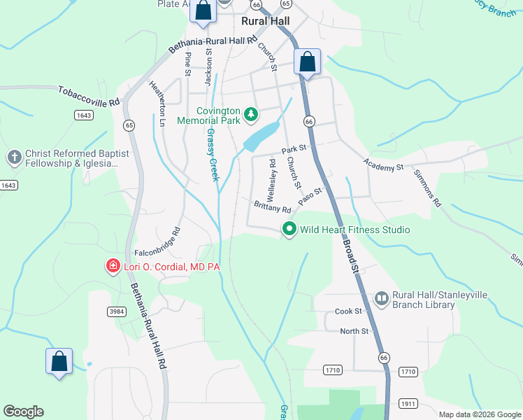map of restaurants, bars, coffee shops, grocery stores, and more near 280 Brittany Road in Rural Hall