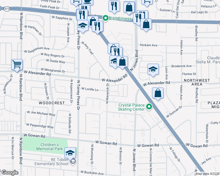 map of restaurants, bars, coffee shops, grocery stores, and more near 3925 Lazy Pine Street in Las Vegas
