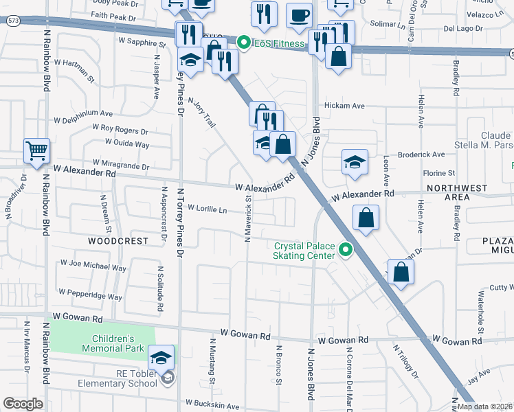 map of restaurants, bars, coffee shops, grocery stores, and more near 3924 Quiet Pine Street in Las Vegas
