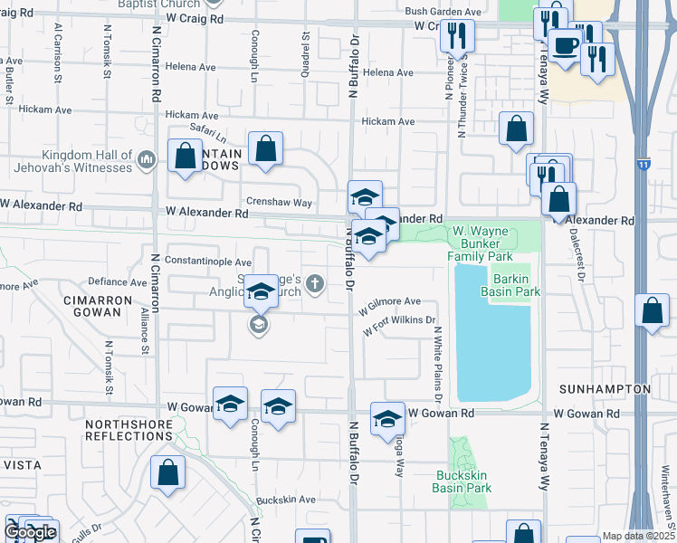 map of restaurants, bars, coffee shops, grocery stores, and more near 7617 Constantinople Avenue in Las Vegas