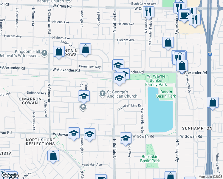 map of restaurants, bars, coffee shops, grocery stores, and more near 7609 Constantinople Avenue in Las Vegas