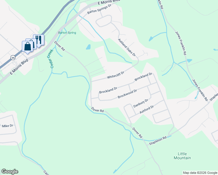 map of restaurants, bars, coffee shops, grocery stores, and more near 4341 Brockland Drive in Morristown