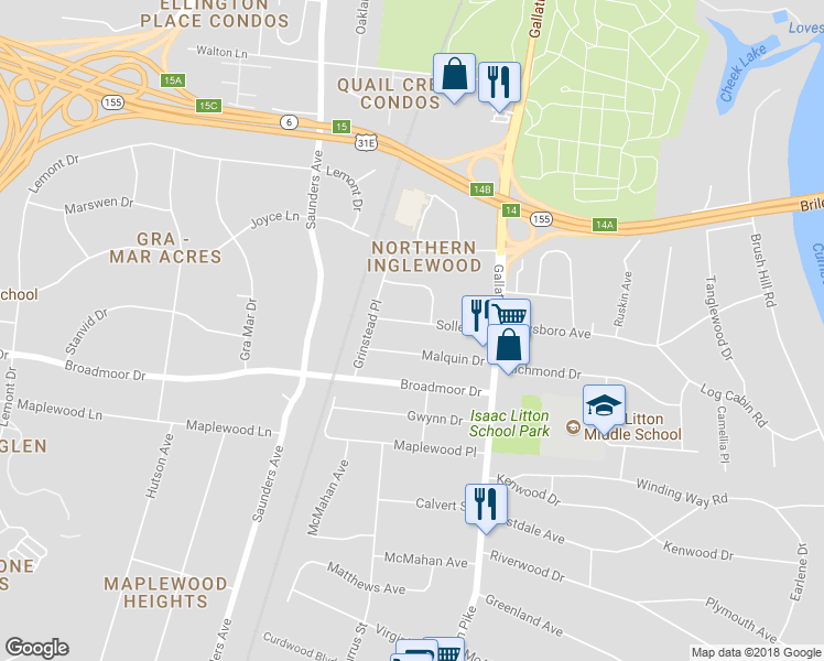 map of restaurants, bars, coffee shops, grocery stores, and more near 914 Solley Drive in Nashville