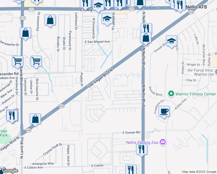 map of restaurants, bars, coffee shops, grocery stores, and more near 3970 Las Vegas Boulevard North in Las Vegas