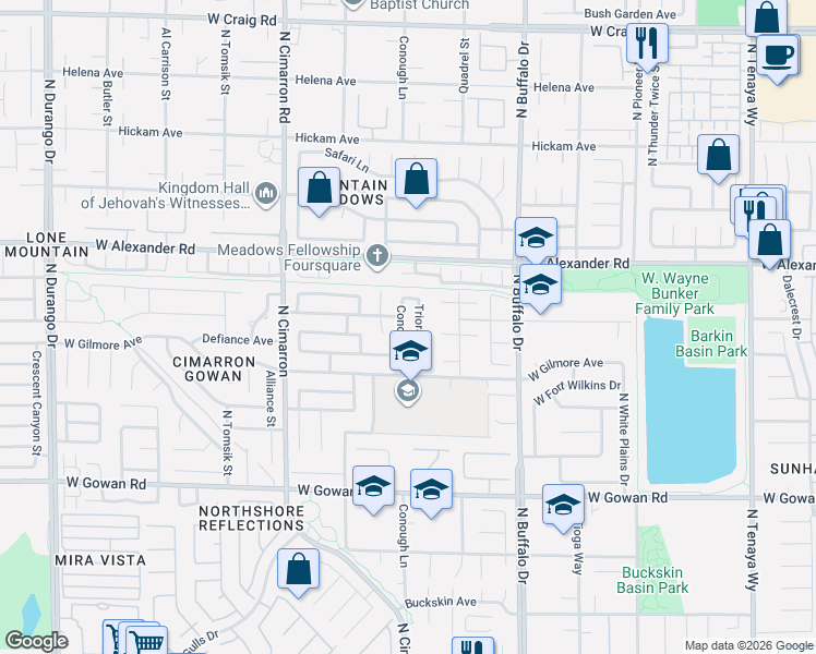 map of restaurants, bars, coffee shops, grocery stores, and more near 3825 Triora Street in Las Vegas
