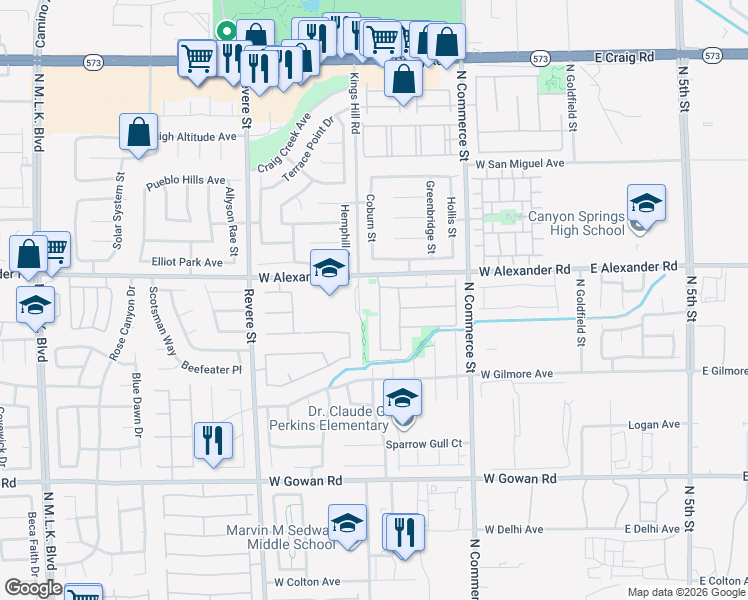 map of restaurants, bars, coffee shops, grocery stores, and more near 3925 Blue Gull Street in North Las Vegas