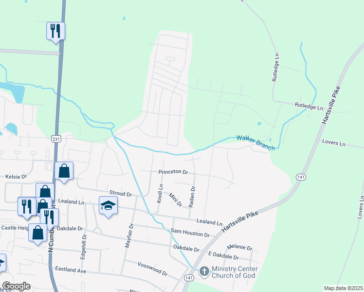 map of restaurants, bars, coffee shops, grocery stores, and more near 799 Coopers Way in Lebanon