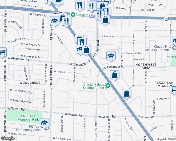 map of restaurants, bars, coffee shops, grocery stores, and more near 3921 Prescott Pines Street in Las Vegas