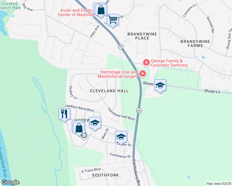map of restaurants, bars, coffee shops, grocery stores, and more near 1428 Station 4 Lane in Nashville