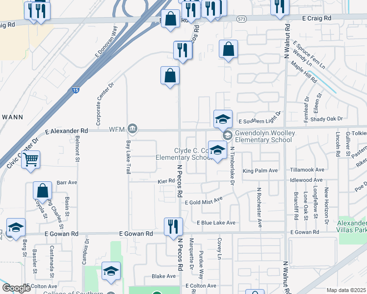 map of restaurants, bars, coffee shops, grocery stores, and more near 3935 Via Lucia Drive in Las Vegas
