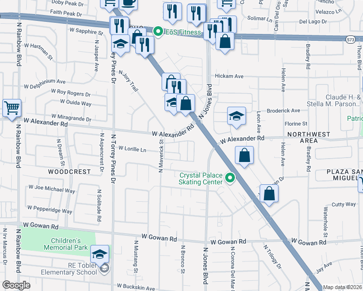 map of restaurants, bars, coffee shops, grocery stores, and more near 3933 Lazy Pine Street in Las Vegas