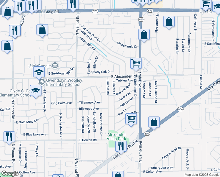 map of restaurants, bars, coffee shops, grocery stores, and more near 3920 Lincoln Road in Las Vegas
