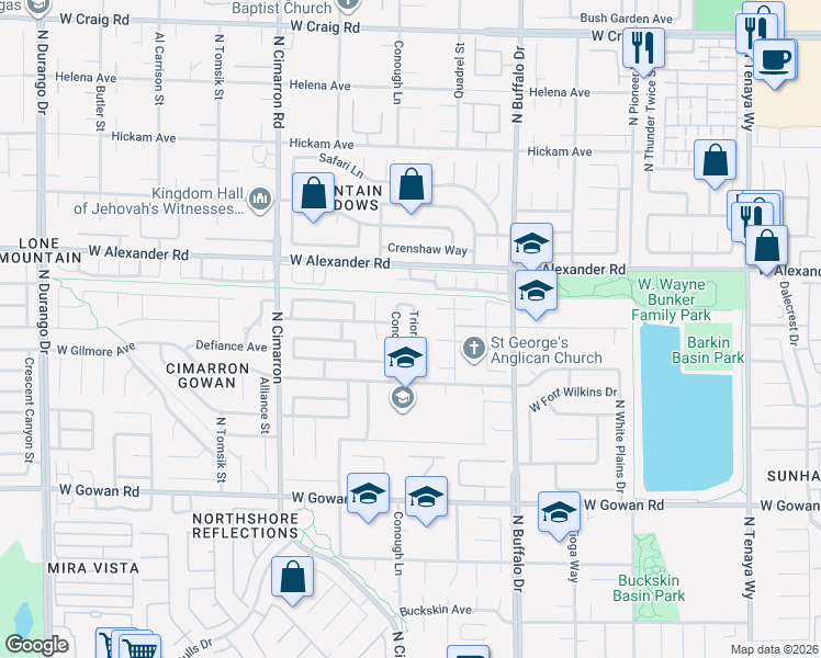 map of restaurants, bars, coffee shops, grocery stores, and more near 3825 Triora Street in Las Vegas