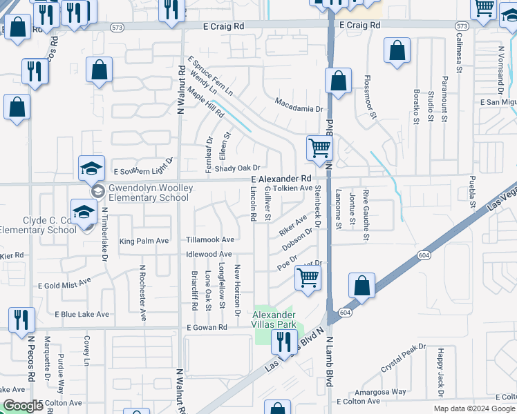 map of restaurants, bars, coffee shops, grocery stores, and more near 3920 Lincoln Road in Las Vegas